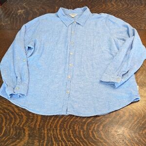 Orvis Light Blue Linen blend Button-Down Long Sleeve Casual Shirt